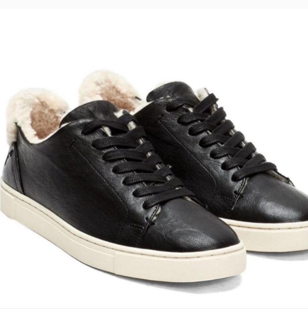EUC Frye Ivy Genuine Leather Shearling Lined Low Top Lace Up Dress Sneakers, 7M